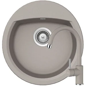 Schock Manhattan R-100 Set chiuveta bucatarie granit Cristalite Ø49 cm si baterie monocomanda Plutos Beton, gri