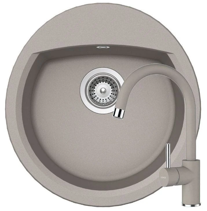 Schock Manhattan R-100 Set chiuveta bucatarie granit Cristalite Ø49 cm si baterie monocomanda Plutos Beton, gri