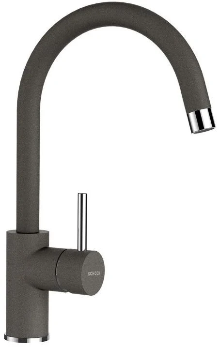 Schock Manhattan R-100 Set chiuveta bucatarie granit Cristalite Ø49 cm si baterie monocomanda Plutos Asphalt, gri inchis