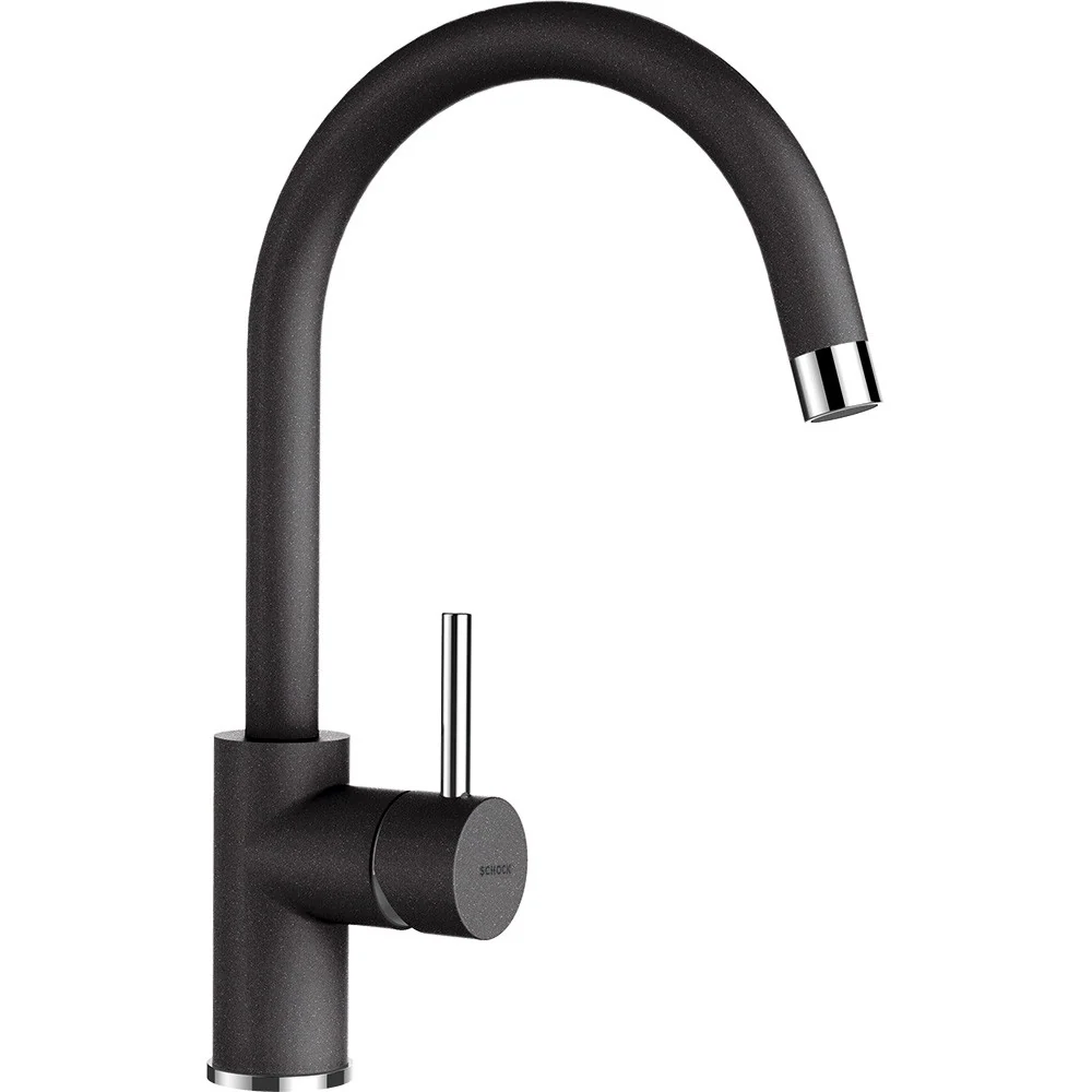 Schock Manhattan R-100 Set chiuveta bucatarie granit Cristalite Ø49 cm si baterie Plutos Nero, negru
