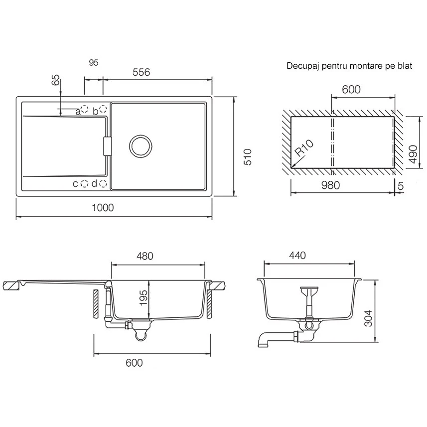 Schock Mono D-100L Chiuveta bucatarie granit Cristadur 100x51 cm, gri (silverstone)