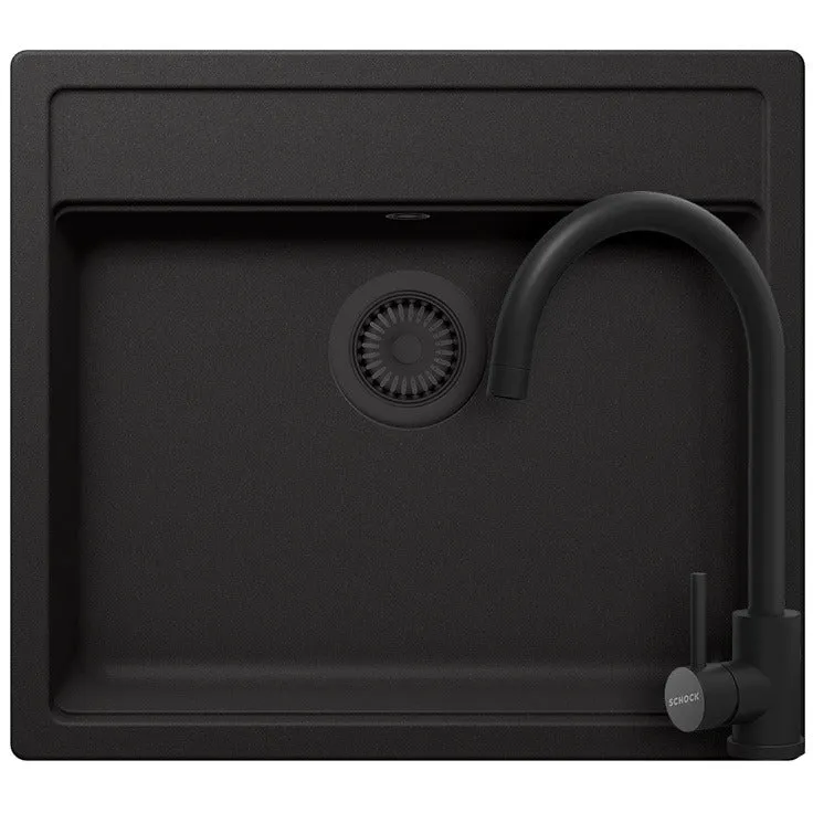 Schock Nemo N-100 Set chiuveta bucatarie granit Cristalite 57x51 cm si baterie monocomanda Prima, negru