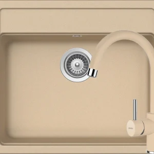 Schock Nemo N-100 Set chiuveta bucatarie granit Cristalite 57x51 cm si baterie Plutos Moonstone, crem
