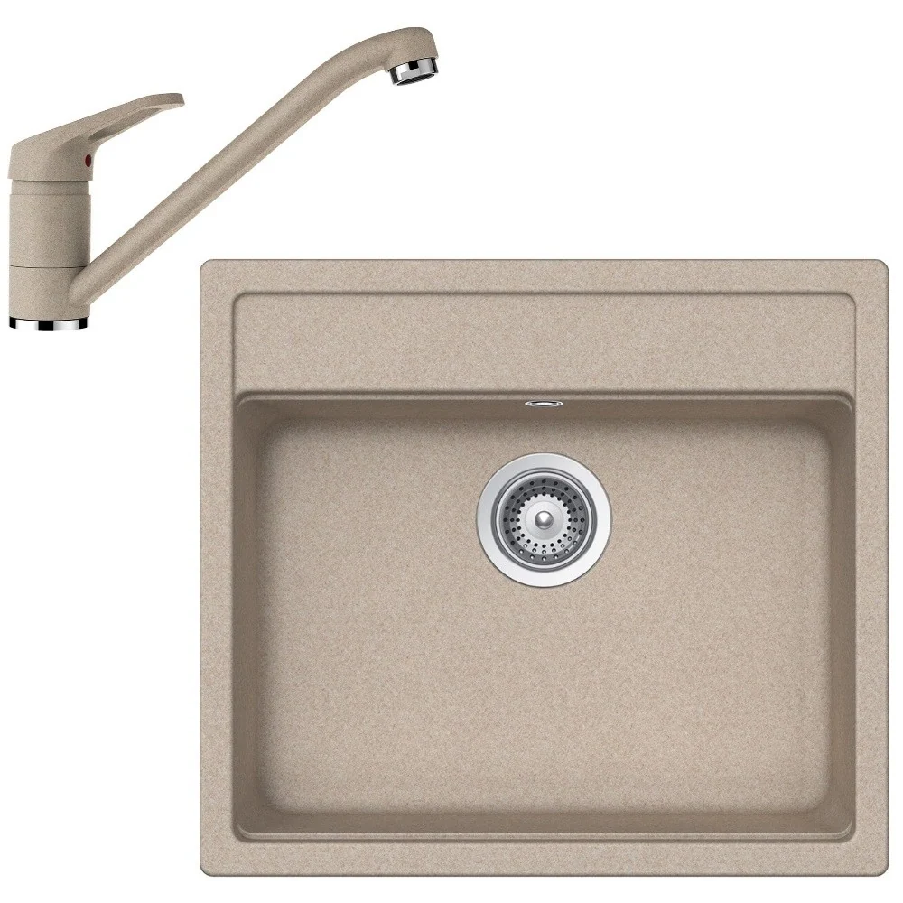 Schock Nemo N-100 Set chiuveta bucatarie granit Cristalite 57x51 cm si baterie Cosmo Sabbia, bej