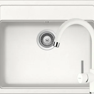 Schock Nemo N-100 Set chiuveta bucatarie granit Cristalite 57x51 cm si baterie Plutos Alpina, alb