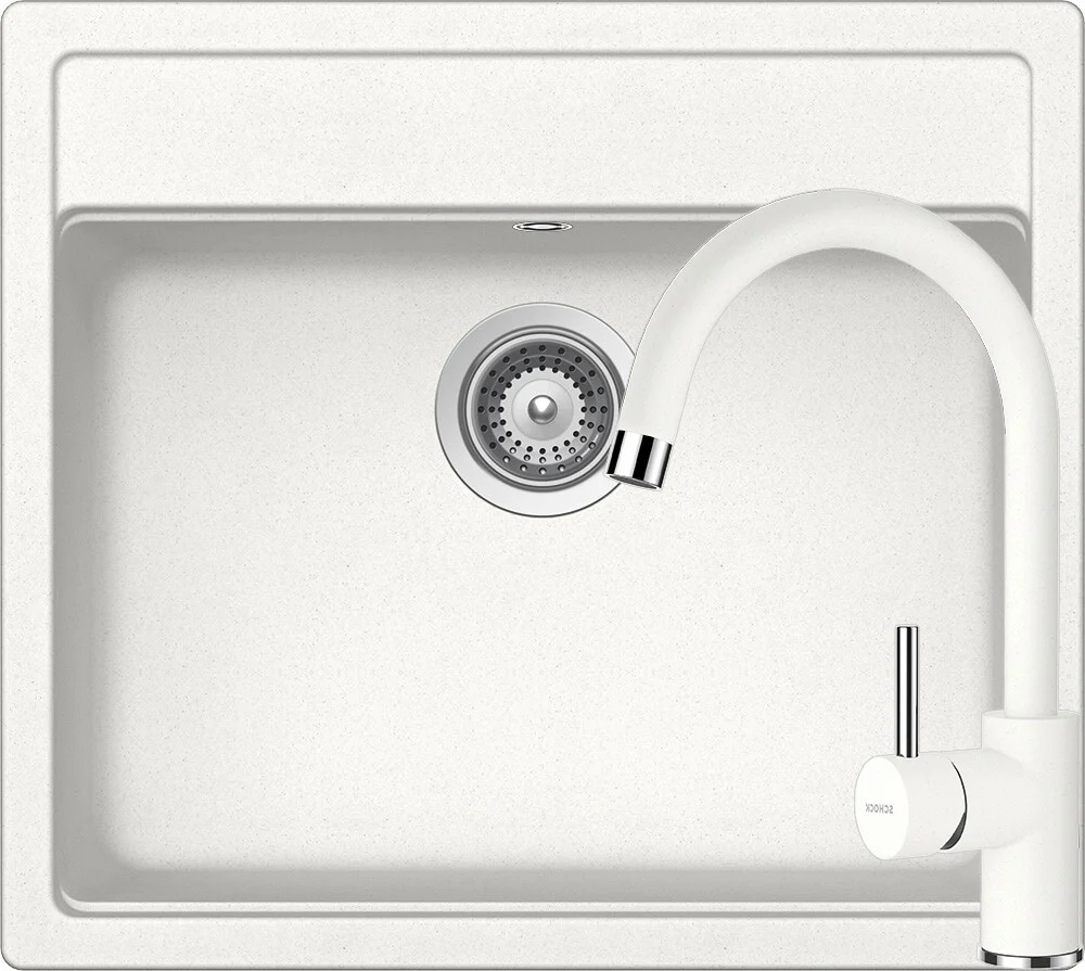 Schock Nemo N-100 Set chiuveta bucatarie granit Cristalite 57x51 cm si baterie Plutos Alpina, alb