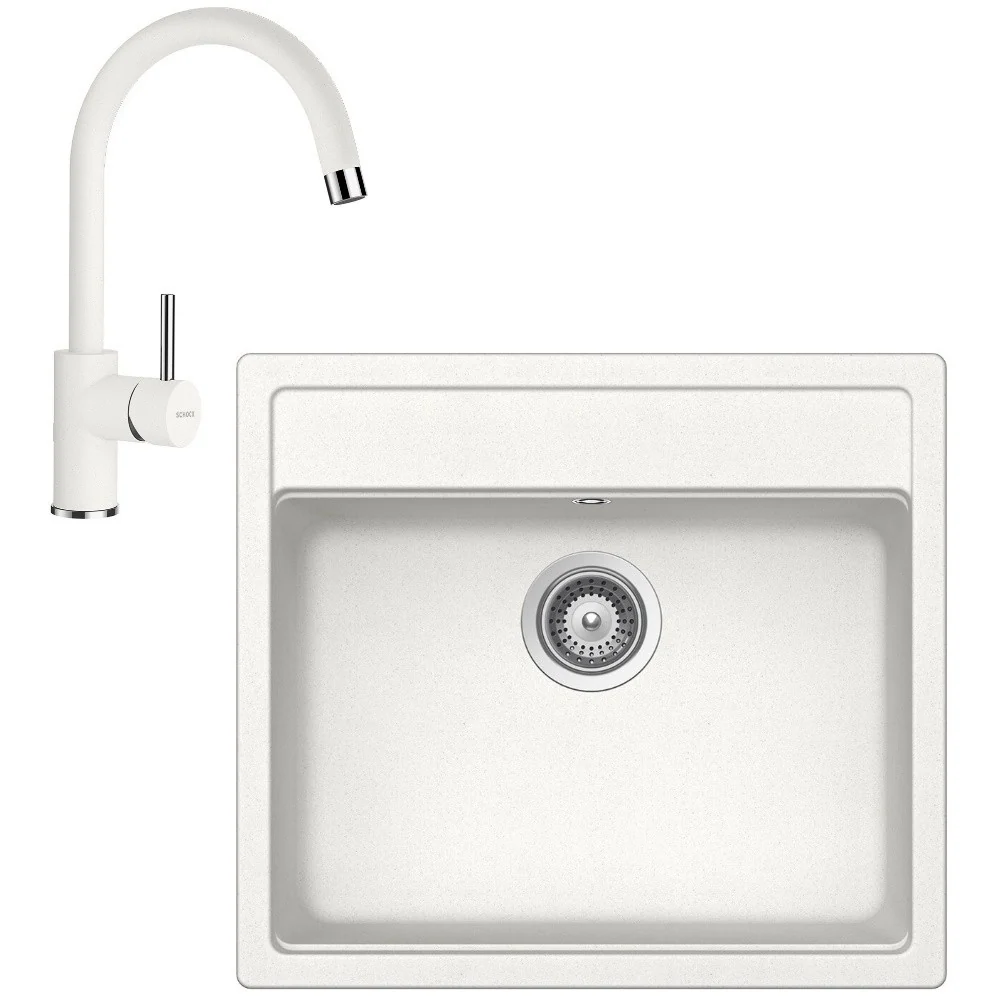 Schock Nemo N-100 Set chiuveta bucatarie granit Cristalite 57x51 cm si baterie Plutos Alpina, alb