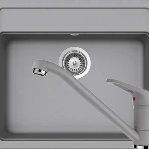 Schock Nemo N-100 Set chiuveta bucatarie granit Cristalite 57x51 cm si baterie Cosmo Croma, gri deschis