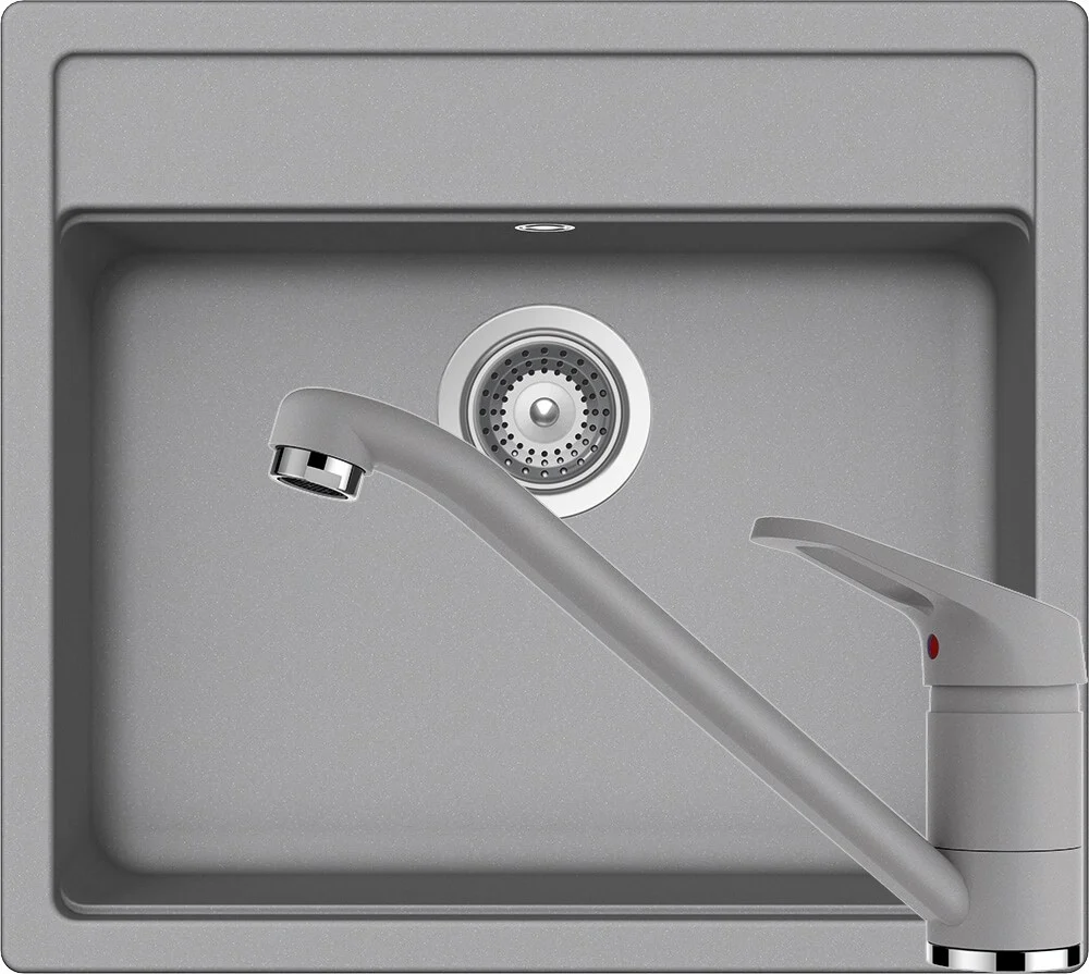 Schock Nemo N-100 Set chiuveta bucatarie granit Cristalite 57x51 cm si baterie Cosmo Croma, gri deschis