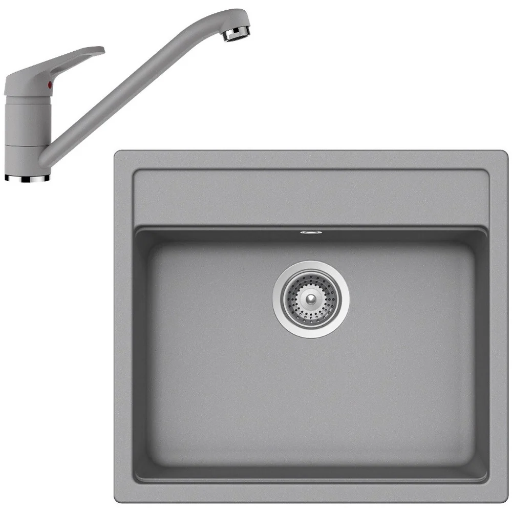 Schock Nemo N-100 Set chiuveta bucatarie granit Cristalite 57x51 cm si baterie Cosmo Croma, gri deschis