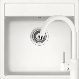 Schock Nemo N-100S Set chiuveta bucatarie granit Cristalite 51x49 cm si baterie Plutos Alpina, alb