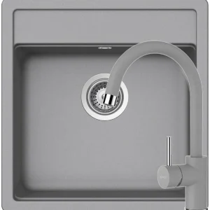Schock Nemo N-100S Set chiuveta bucatarie granit Cristalite 51x49 cm si baterie Plutos Croma, gri deschis