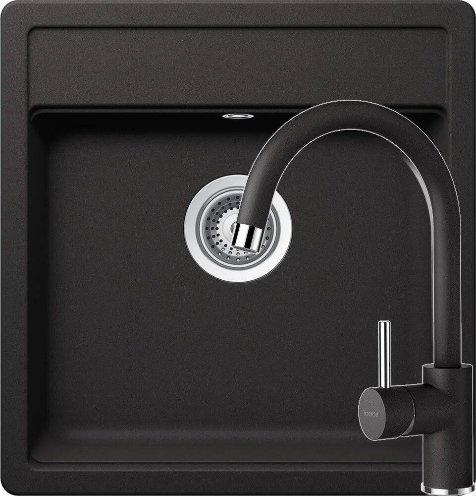 Schock Nemo N-100S Set chiuveta bucatarie granit Cristalite 51x49 cm si baterie Plutos Nero, negru