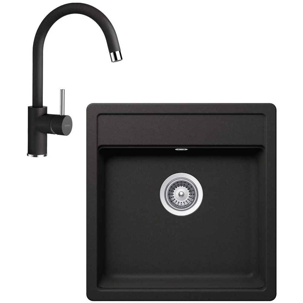 Schock Nemo N-100S Set chiuveta bucatarie granit Cristalite 51x49 cm si baterie Plutos Nero, negru