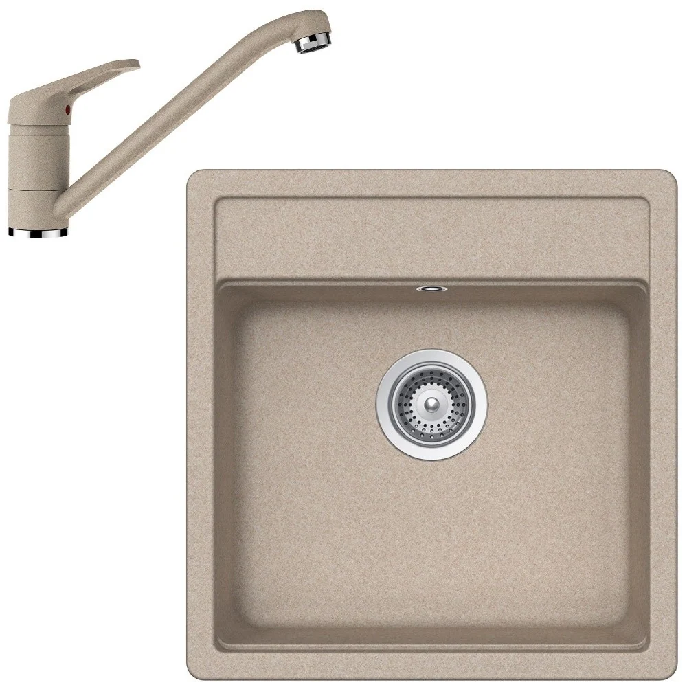 Schock Nemo N-100S Set chiuveta bucatarie granit Cristalite 51x49 cm si baterie Cosmo Sabbia, bej