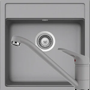 Schock Nemo N-100S Set chiuveta bucatarie granit Cristalite 51x49 cm si baterie Cosmo Croma, gri deschis