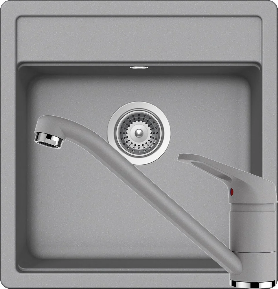 Schock Nemo N-100S Set chiuveta bucatarie granit Cristalite 51x49 cm si baterie Cosmo Croma, gri deschis