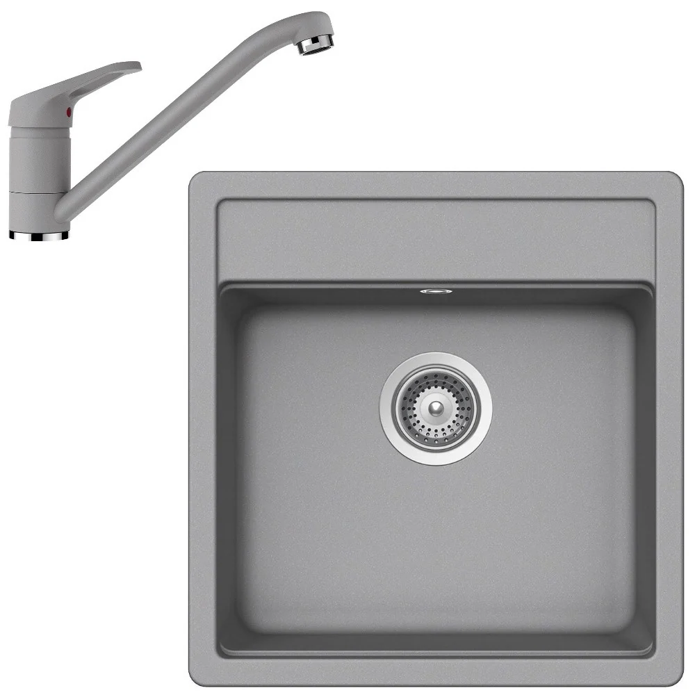 Schock Nemo N-100S Set chiuveta bucatarie granit Cristalite 51x49 cm si baterie Cosmo Croma, gri deschis