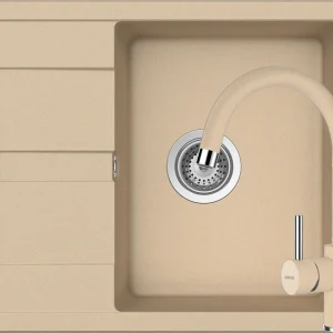 Schock Ronda D-100 Set chiuveta bucatarie granit Cristalite 58x50 cm si baterie monocomanda Plutos Moonstone, crem