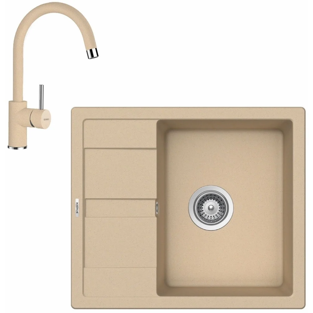 Schock Ronda D-100 Set chiuveta bucatarie granit Cristalite 58x50 cm si baterie monocomanda Plutos Moonstone, crem