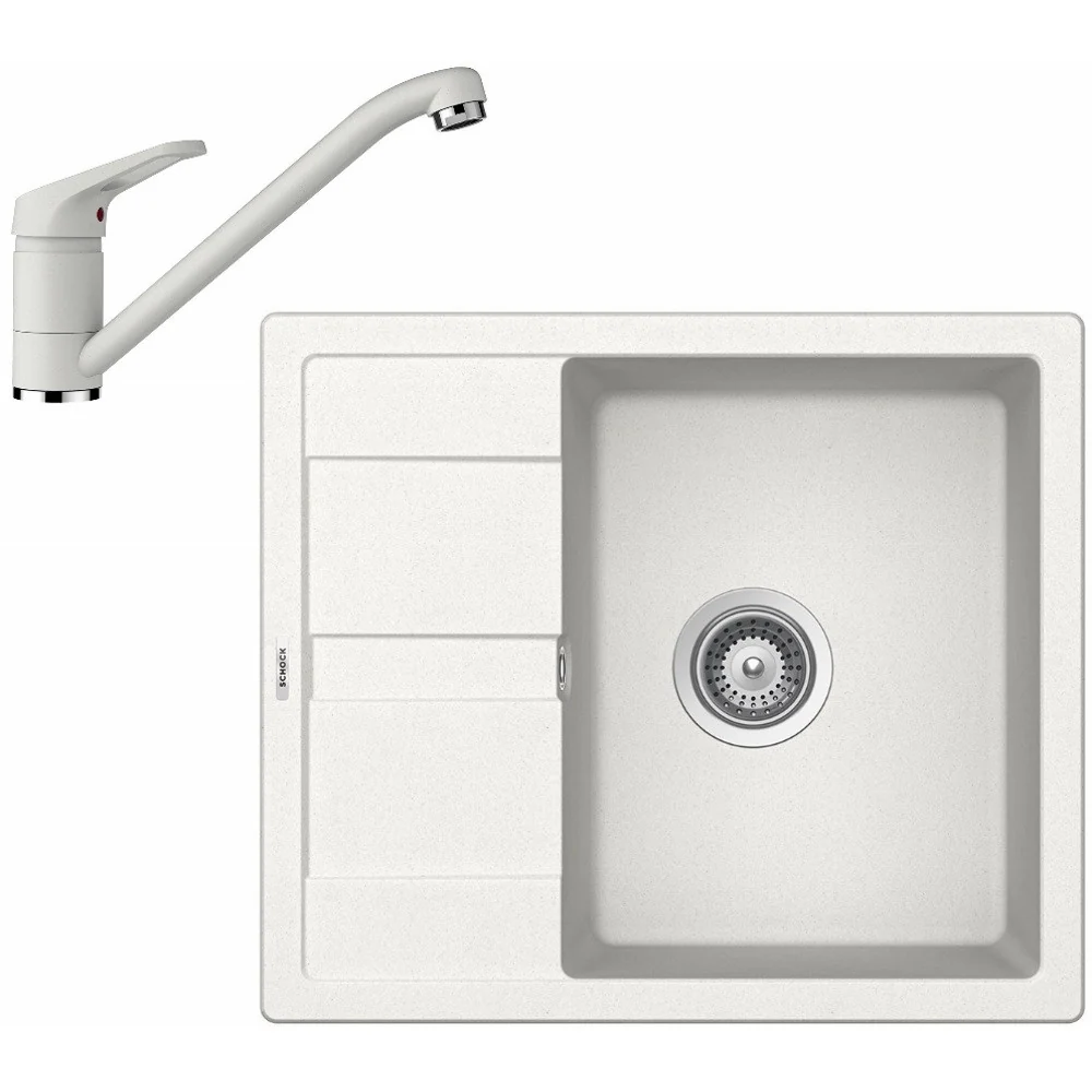 Schock Ronda D-100 Set chiuveta bucatarie granit Cristalite 58x50 cm si baterie monocomanda Cosmo Alpina, alb