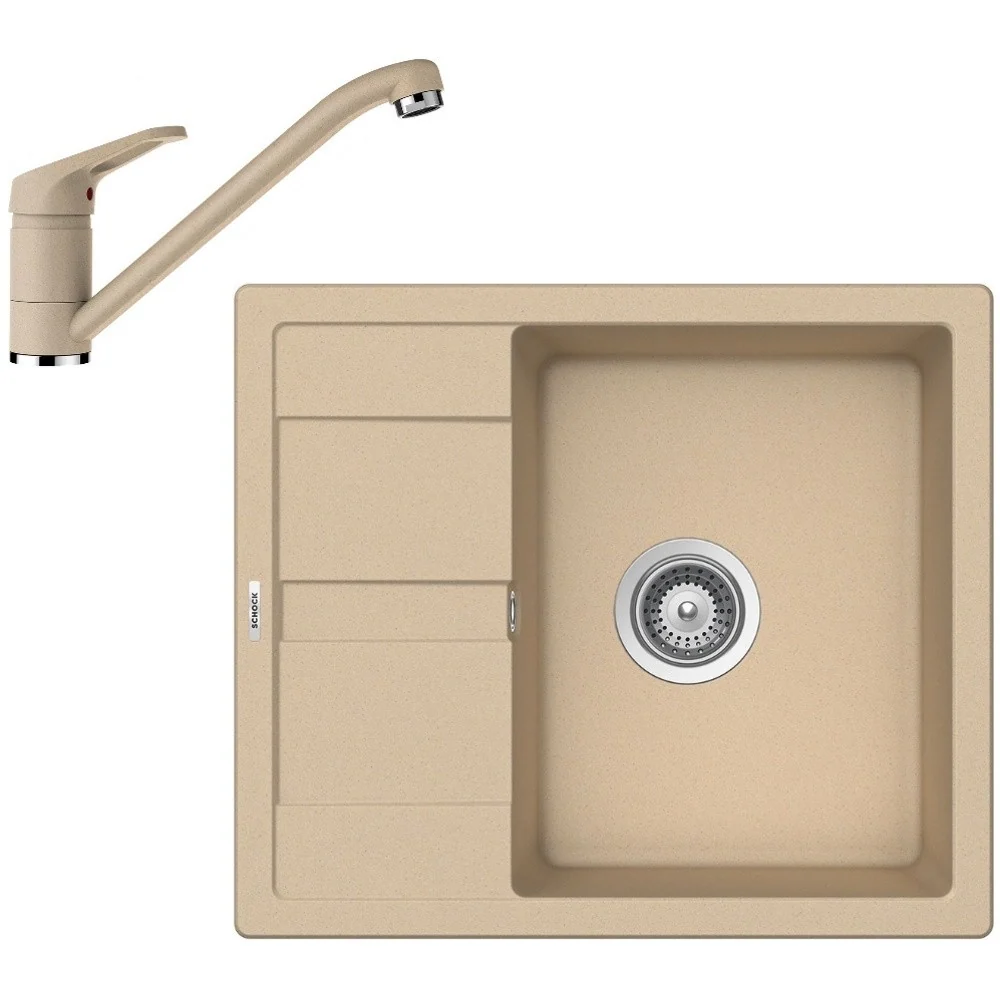Schock Ronda D-100 Set chiuveta bucatarie granit Cristalite 58x50 cm si baterie monocomanda Cosmo Moonstone, crem