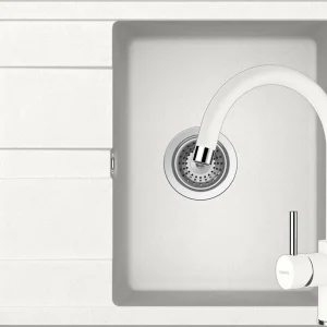 Schock Ronda D-100 Set chiuveta bucatarie granit Cristalite 58x50 cm si baterie monocomanda Plutos Alpina, alb
