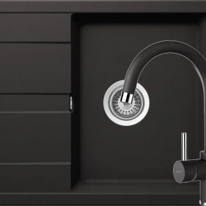 Schock Ronda D-100 Set chiuveta bucatarie granit Cristalite 58x50 cm si baterie monocomanda Plutos Nero, negru