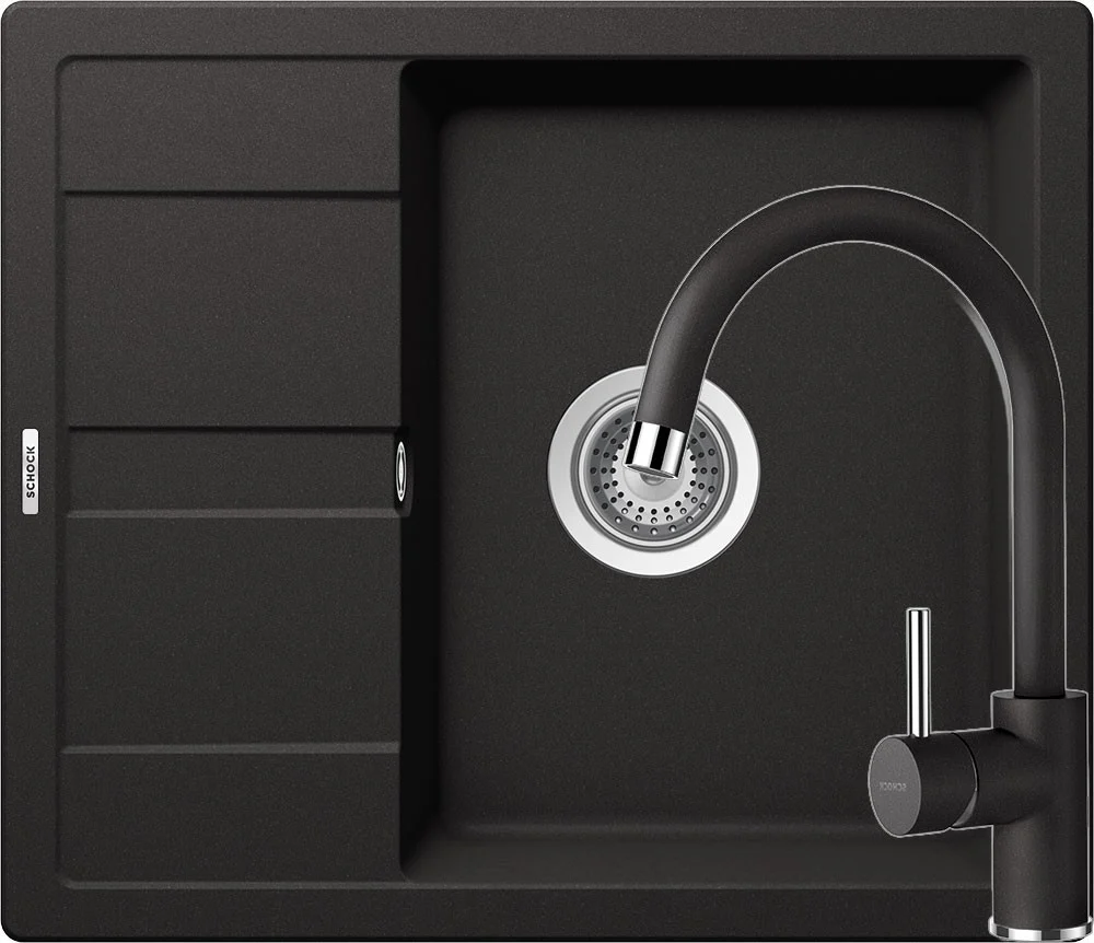 Schock Ronda D-100 Set chiuveta bucatarie granit Cristalite 58x50 cm si baterie monocomanda Plutos Nero, negru