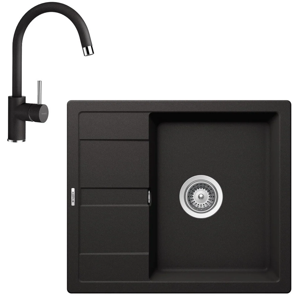 Schock Ronda D-100 Set chiuveta bucatarie granit Cristalite 58x50 cm si baterie monocomanda Plutos Nero, negru