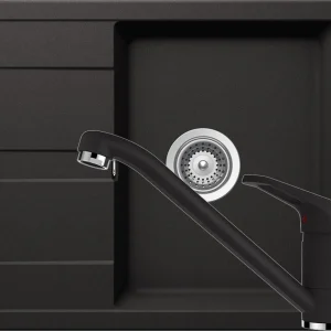 Schock Ronda D-100 Set chiuveta bucatarie granit Cristalite 58x50 cm si baterie Cosmo Nero, negru