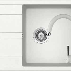 Schock Ronda D-100L Set chiuveta bucatarie granit Cristalite 65x50 cm si baterie monocomanda Plutos Alpina, alb