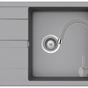 Schock Ronda D-100L Set chiuveta bucatarie granit Cristalite 65x50 cm si baterie monocomanda Plutos Croma, gri deschis