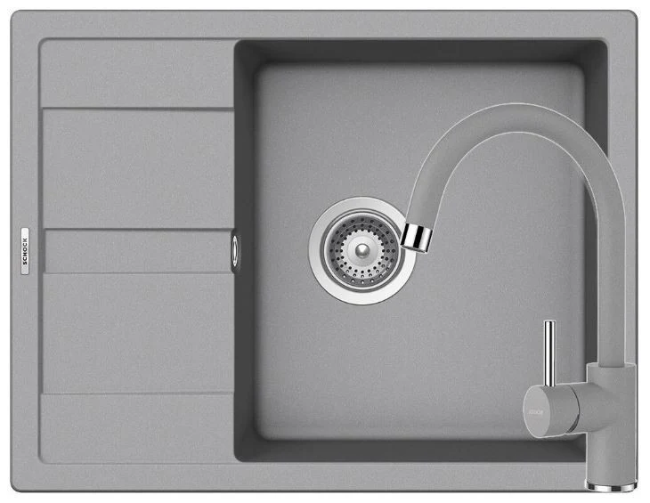 Schock Ronda D-100L Set chiuveta bucatarie granit Cristalite 65x50 cm si baterie monocomanda Plutos Croma, gri deschis