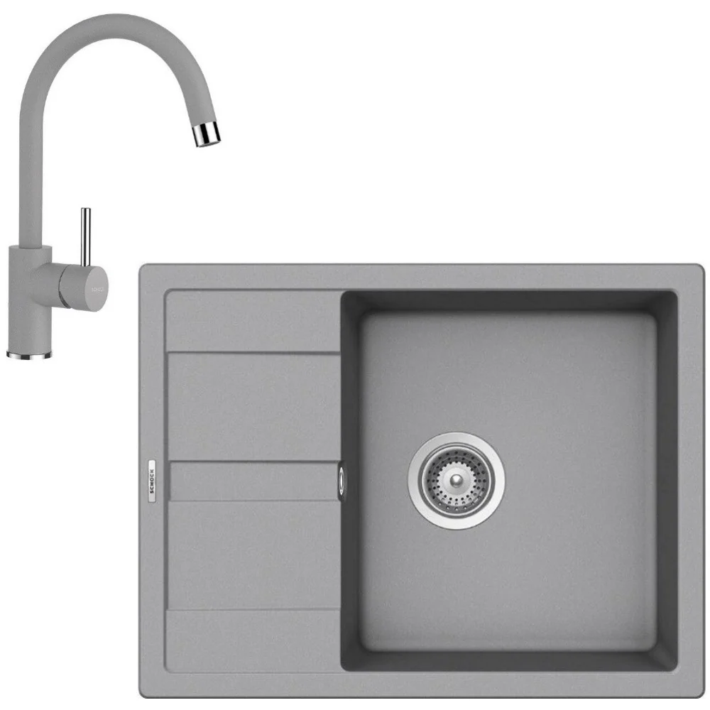 Schock Ronda D-100L Set chiuveta bucatarie granit Cristalite 65x50 cm si baterie monocomanda Plutos Croma, gri deschis