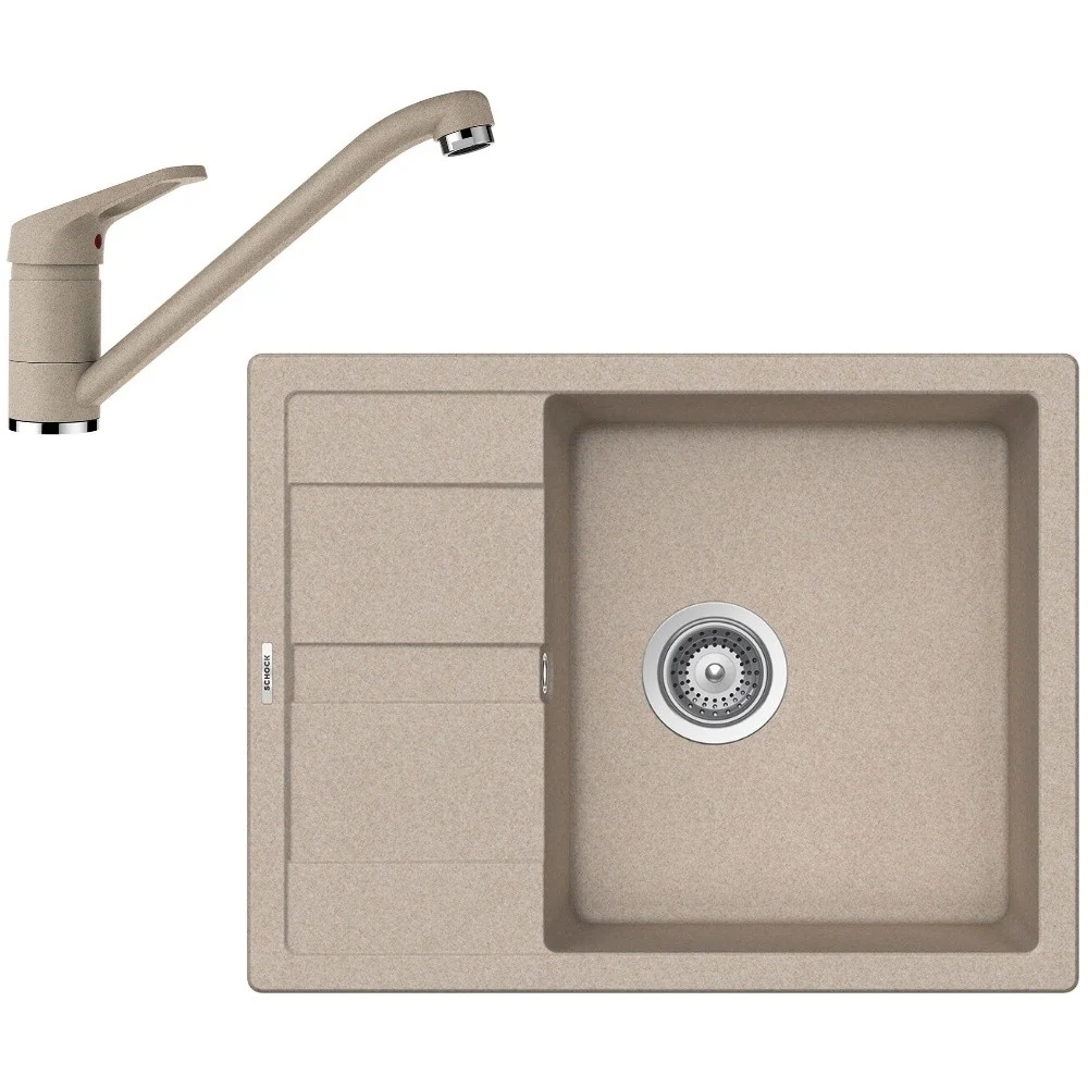 Schock Ronda D-100L Set chiuveta bucatarie granit Cristalite 65x50 cm si baterie monocomanda Cosmo Sabbia, bej