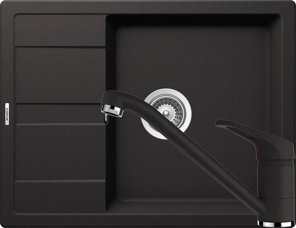 Schock Ronda D-100L Set chiuveta bucatarie granit Cristalite 65x50 cm si baterie Cosmo Nero, negru