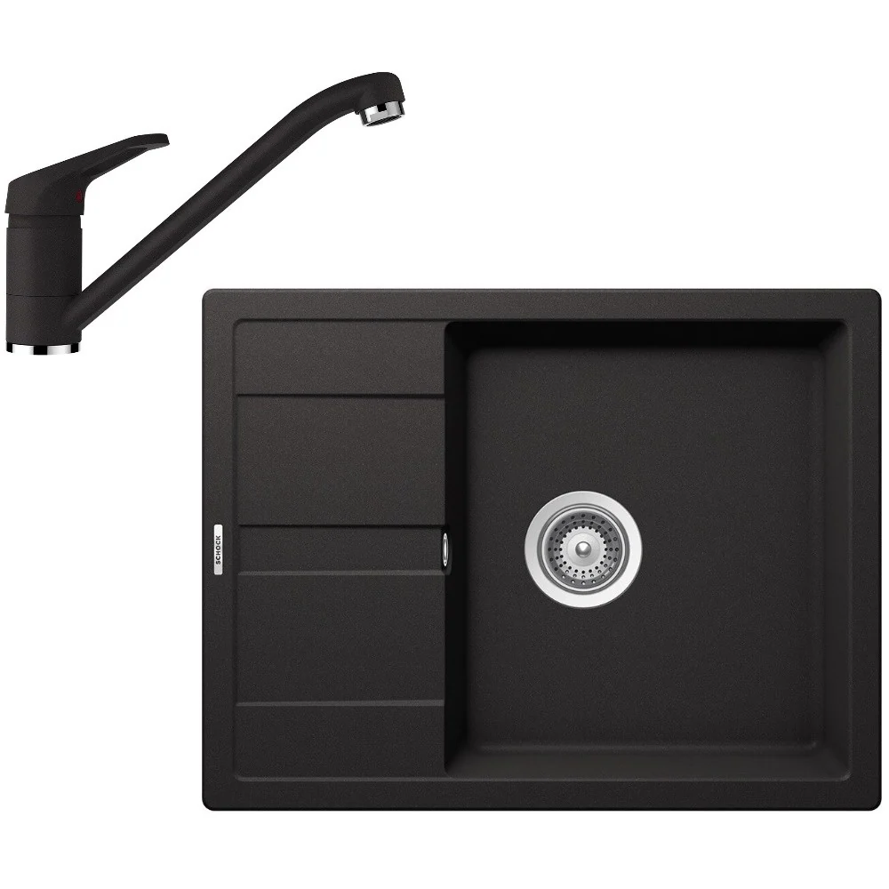 Schock Ronda D-100L Set chiuveta bucatarie granit Cristalite 65x50 cm si baterie Cosmo Nero, negru