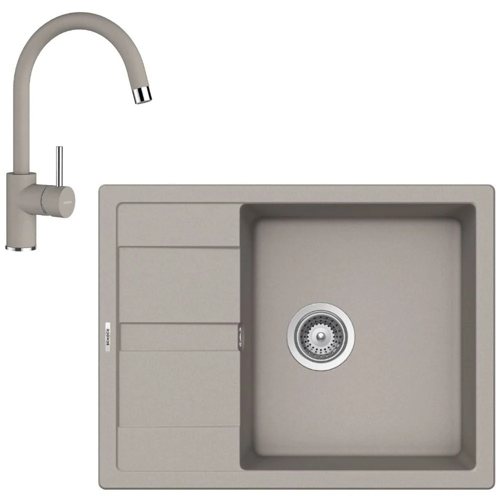 Schock Ronda D-100L Set chiuveta bucatarie granit Cristalite 65x50 cm si baterie Plutos Beton, gri