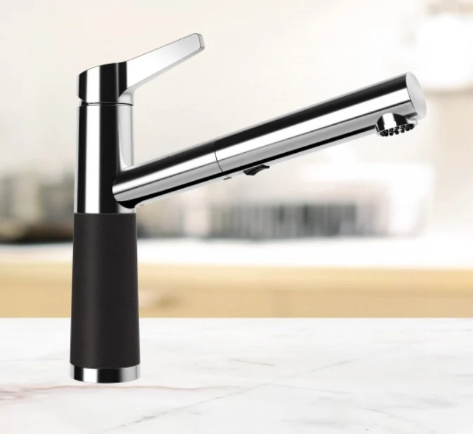 Schock SC-510 Baterie chiuveta bucatarie aspect granit Cristalite monocomanda cu dus extractibil, crom/negru (nero)