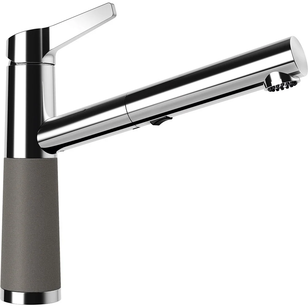 Schock SC-510 Baterie chiuveta bucatarie aspect granit Cristalite monocomanda cu dus extractibil, crom/gri inchis (asphalt)