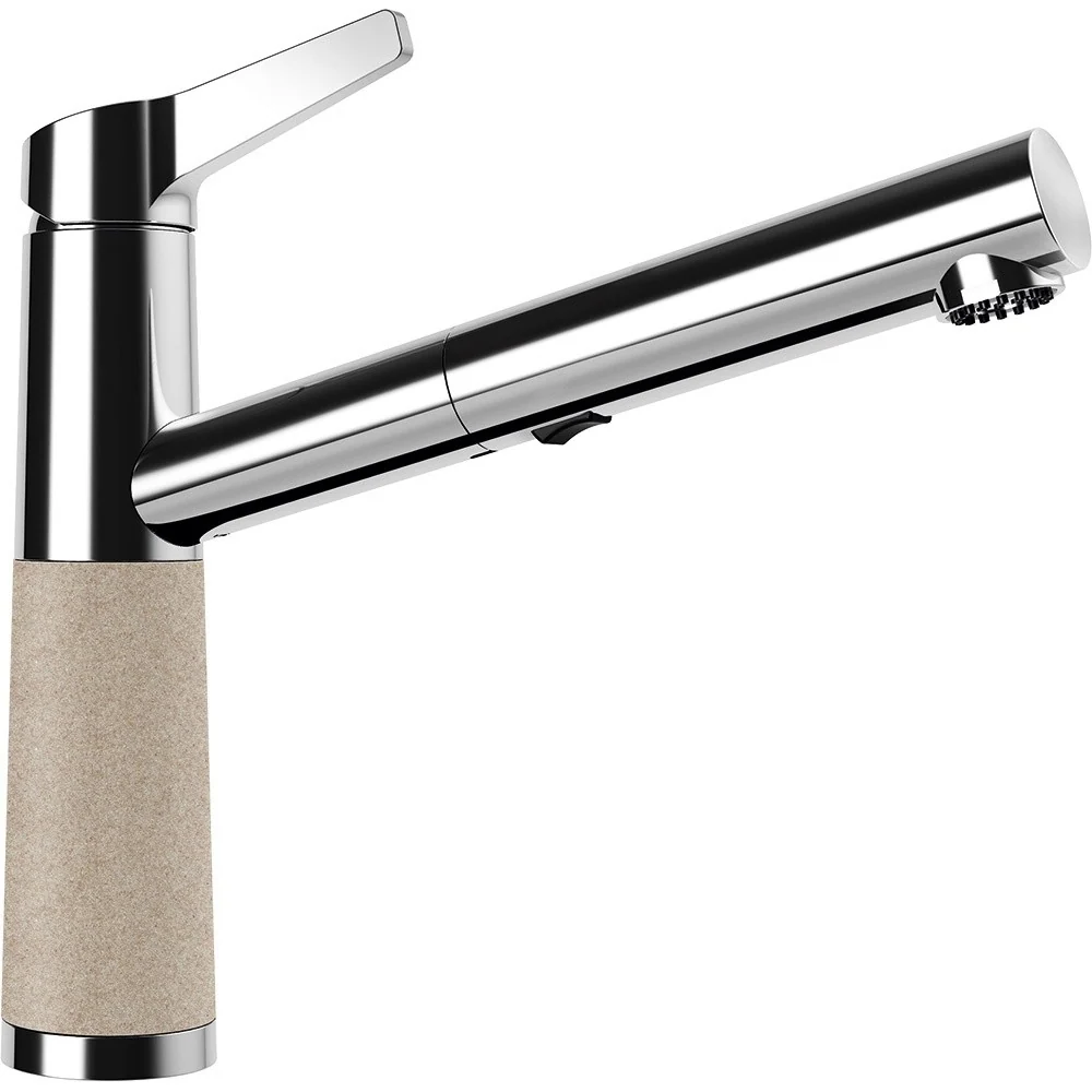 Schock SC-510 Baterie chiuveta bucatarie aspect granit Cristalite monocomanda cu dus extractibil, crom/bej (sabbia)