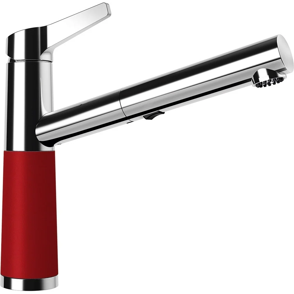Schock SC-510 Baterie chiuveta bucatarie aspect granit Cristadur monocomanda cu dus extractibil, crom/rosu (rouge)