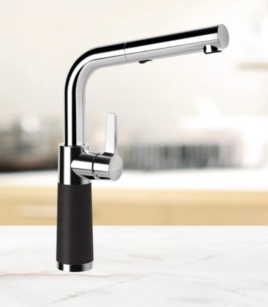 Schock SC-540 Baterie chiuveta bucatarie aspect granit Cristalite monocomanda cu dus extractibil, crom/negru (nero)