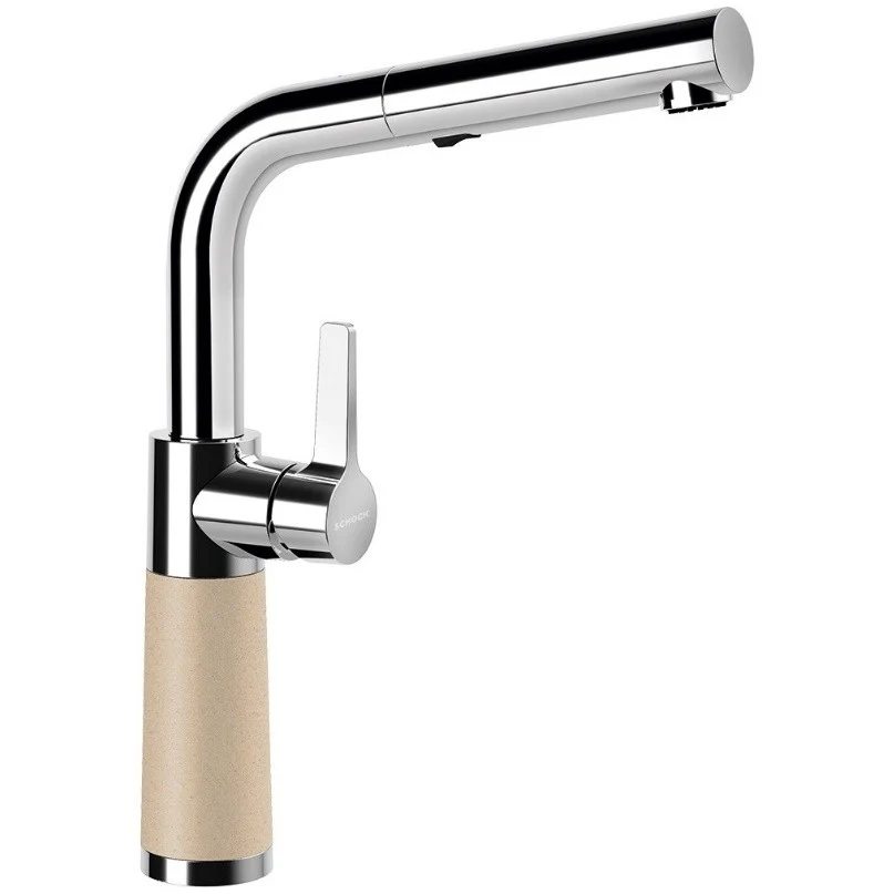 Schock SC-540 Baterie chiuveta bucatarie aspect granit Cristalite monocomanda cu dus extractibil, crom/crem (moonstone)