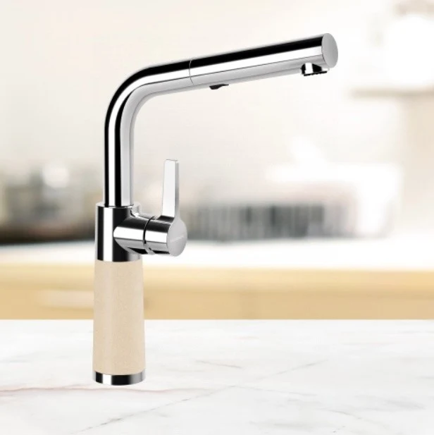Schock SC-540 Baterie chiuveta bucatarie aspect granit Cristalite monocomanda cu dus extractibil, crom/crem (moonstone)