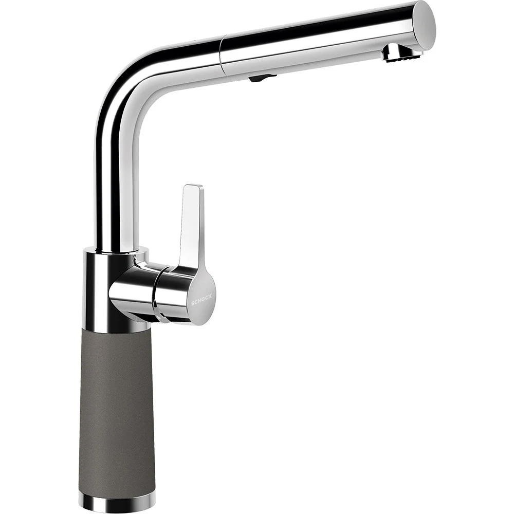 Schock SC-540 Baterie chiuveta bucatarie aspect granit Cristadur monocomanda cu dus extractibil, crom/gri (silverstone)