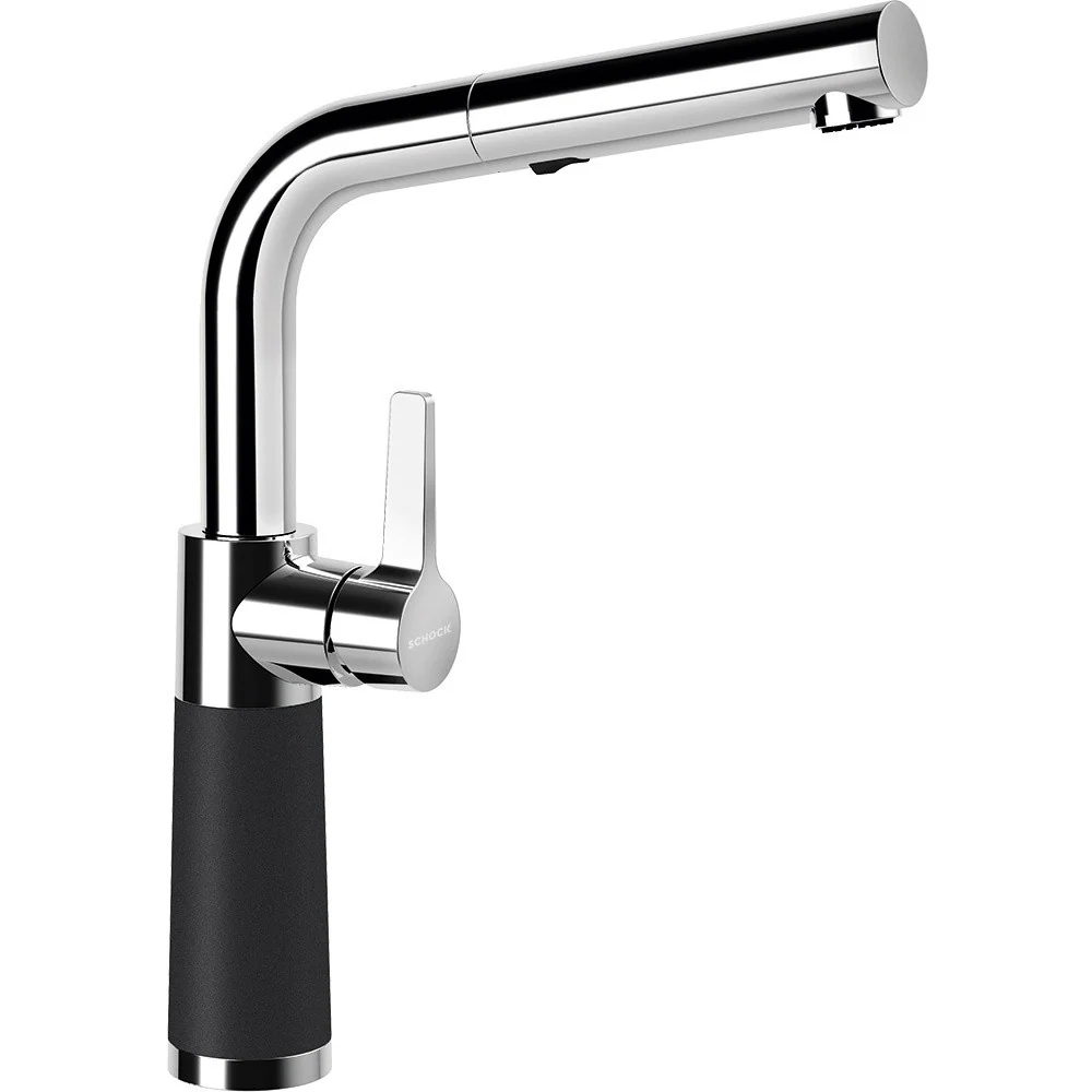 Schock SC-540 Baterie chiuveta bucatarie aspect granit Cristadur monocomanda cu dus extractibil, crom/negru metalizat (magma)