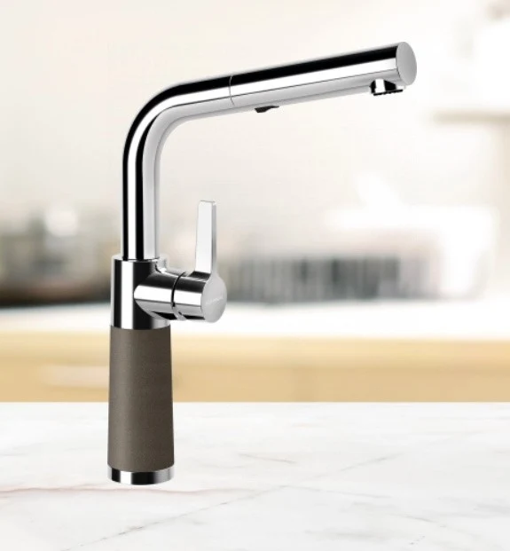 Schock SC-540 Baterie chiuveta bucatarie aspect granit Cristadur monocomanda cu dus extractibil, crom/bronz (bronze)