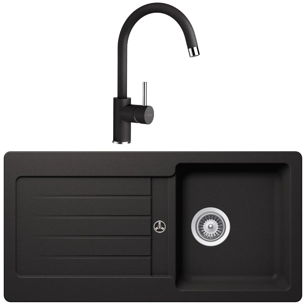 Schock Typos D-100S Set chiuveta bucatarie granit Cristalite 86x44 cm si baterie monocomanda Plutos Nero, negru